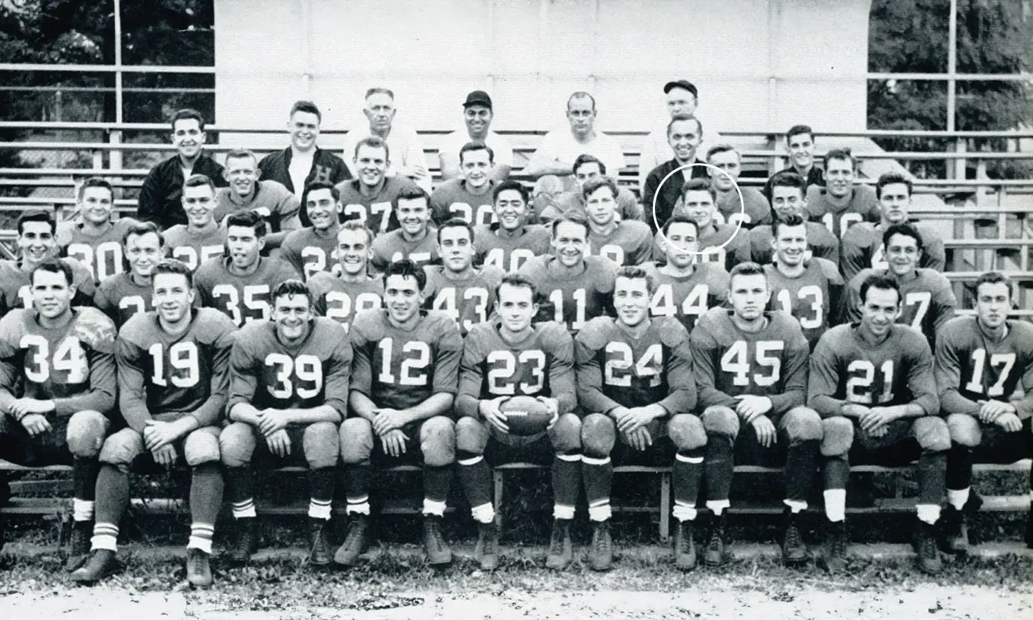 Tom Melly (circled) and his Hobart football teammates in 1951.