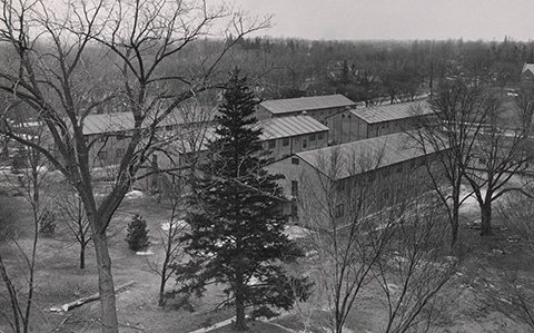 The Army Barracks on the Quad in 1946.