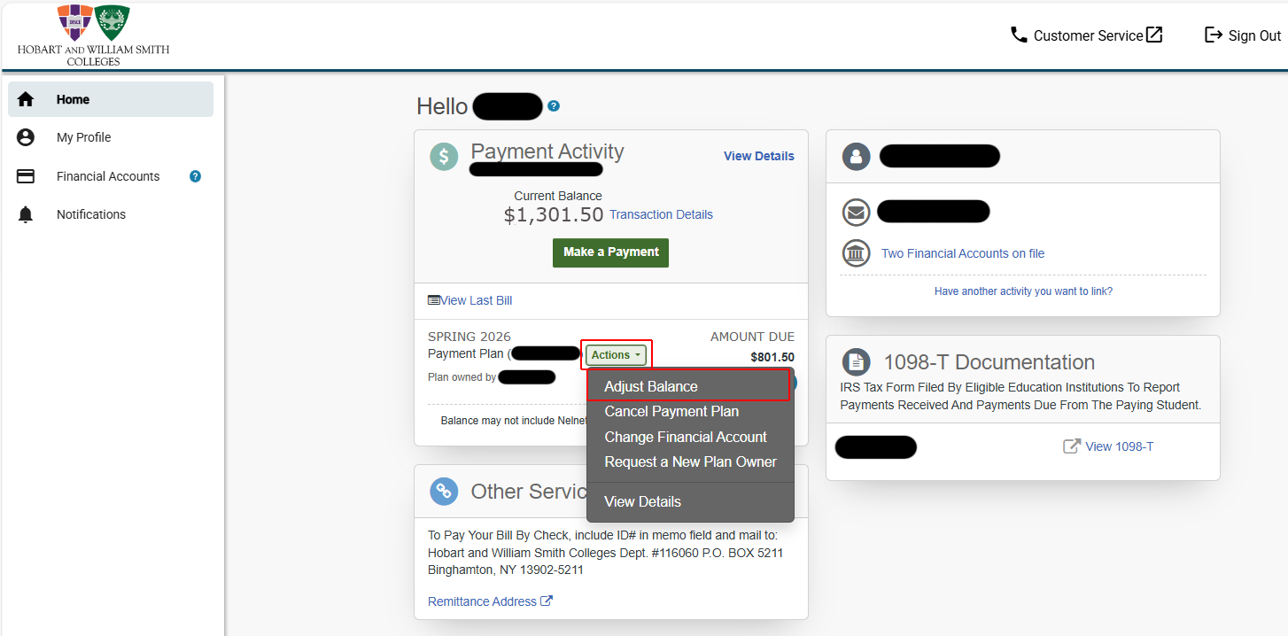 Actions > Adjust Balance
