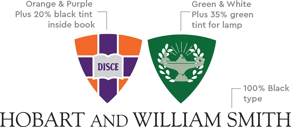 Hobart and William Smith primary mark with color callouts