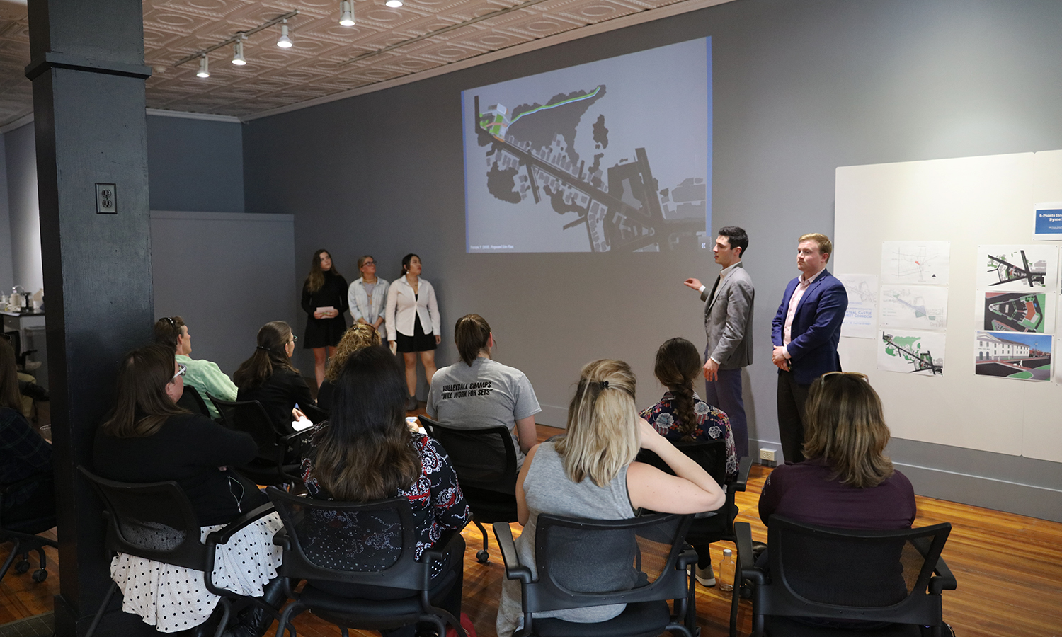 Students present a sustainability plan for the Castle Creek area ofGeneva as part of their Sustainable Community Development Capstone in the Bozzuto Center for Entrepreneurship.