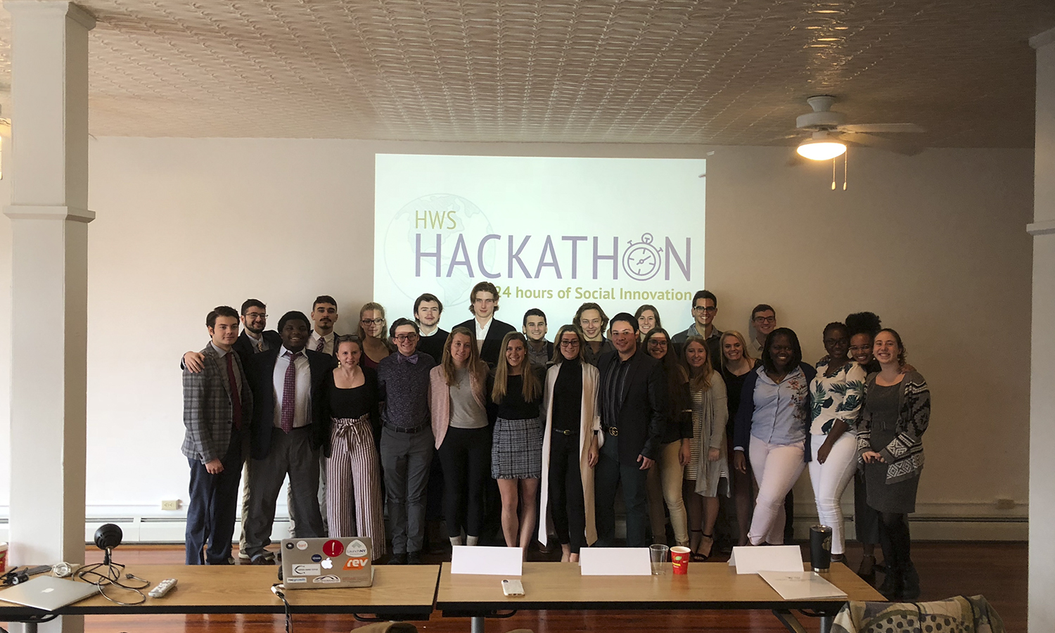 Participants spanning across 8 teams posed at the completion of the fourth annual Centennial Center for Leadership's 24-hour Hackathon that lasted from October 27 to 28.